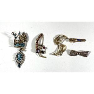 5 Vintage Brooch 12K GF Rhinestones Pearls Sterling Silver Enameled Hair Clip